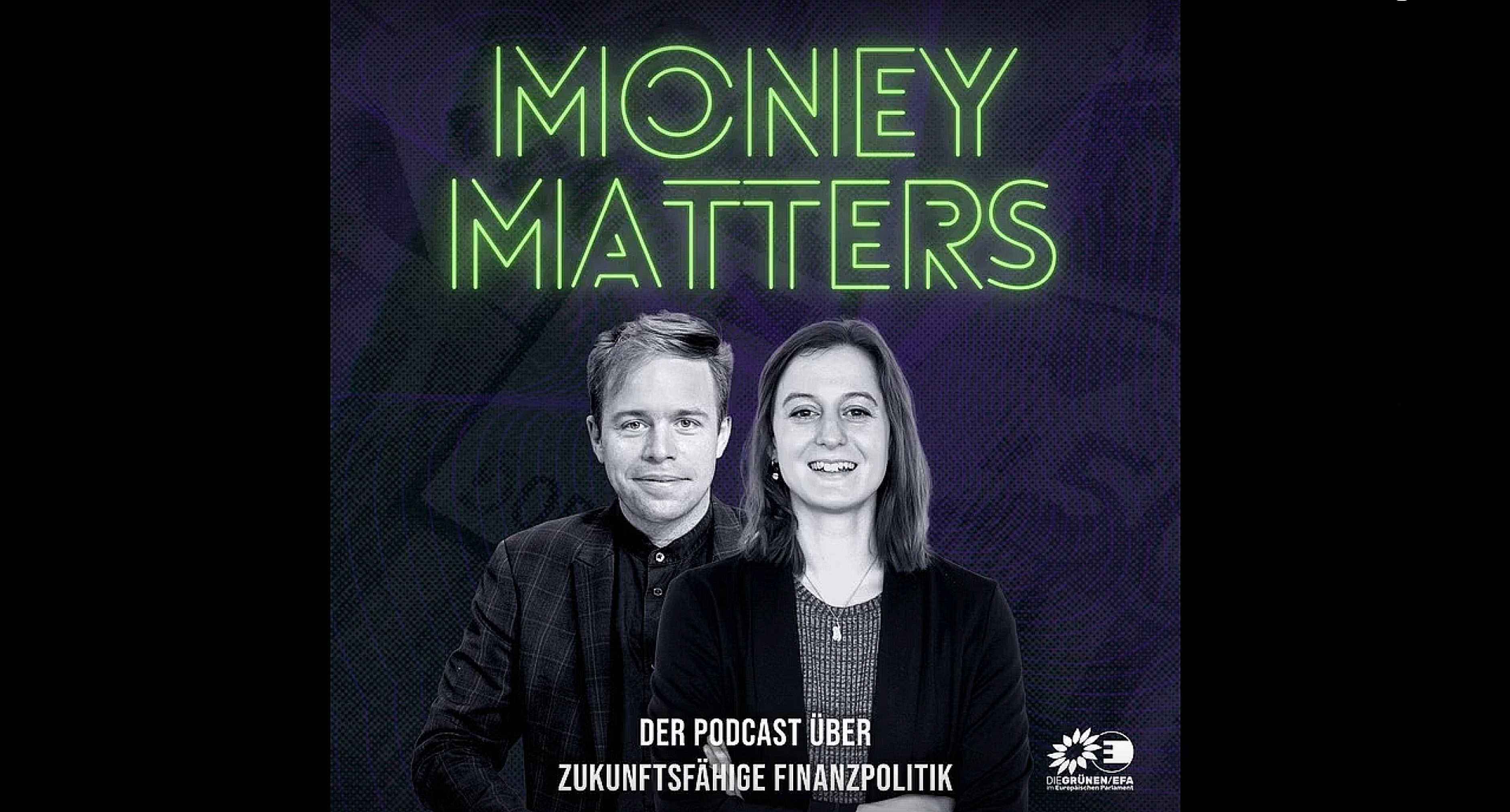 2 Menschen im Portrait. Oberhalb ist eine grüner Schriftzug mit den Worten Money Matters platziert