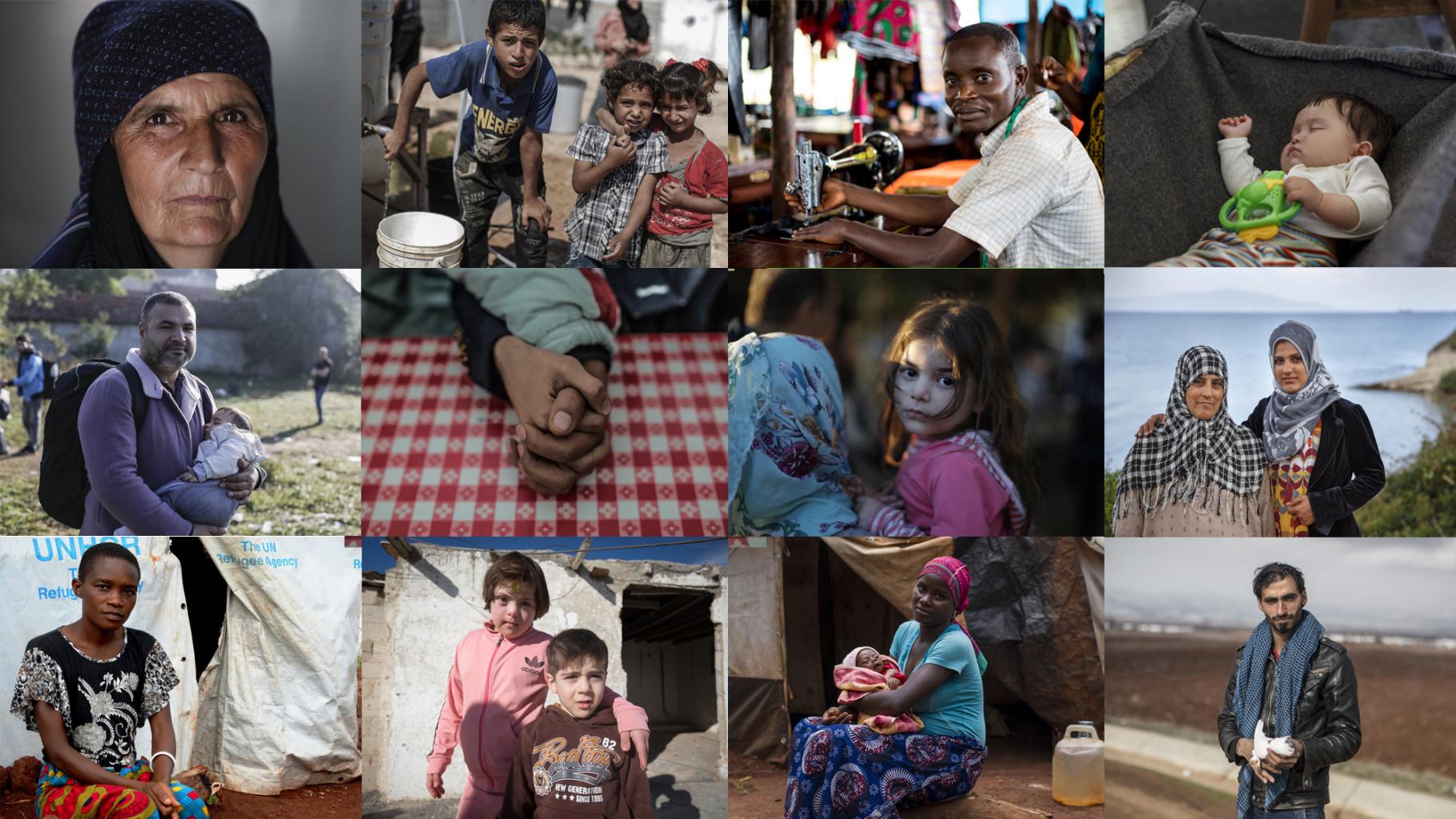 Collage aus Fotos von Flüchtlinge in verschiedenen Ländern