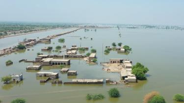 Fast einen Monat, nachdem Pakistan wegen der Überschwemmungen den Notstand ausgerufen hat, stehen Gemeinden und landwirtschaftliche Flächen immer noch unter Wasser. Fast einen Monat, nachdem Pakistan wegen der Überschwemmungen den Notstand ausgerufen hat, stehen Gemeinden und landwirtschaftliche Flächen immer noch unter Wasser.