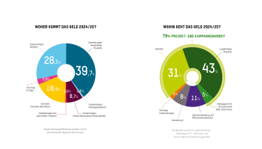 79 % unserer Ausgaben gingen im Jahr 2024/25 in unsere Projekt- und Kampagnenarbeit.