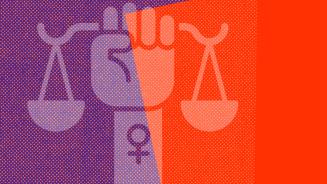 Illustration: feministische Faust, die eine Waage hält