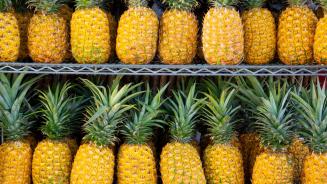 Reife Ananas in einem Regal