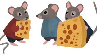 Illustration von Mäusen mit einem Stück Käse