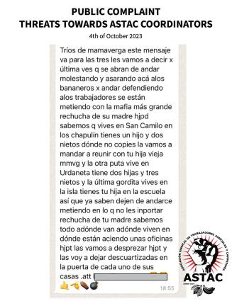 Screenshot der spanischen Whatsapp-Nachricht mit Morddrohungen
