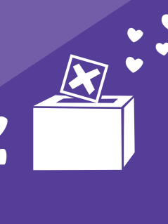 Wählen gehen! Illustration einer Wahlurne, in die gerade ein Stimmzettel eingeworfen wird.