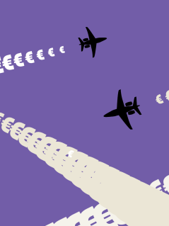 Illustration von Flugzeugen, deren Kondensstreifen aus €-Zeichen bestehen.