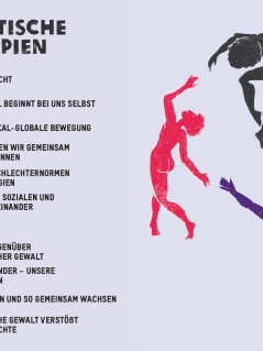 Die ersten 5 unserer insgesamt 11 feministischen Prinzipien: Wir teilen Macht gerecht. Struktureller Wandel beginnt bei uns selbst. Feminismus ist eine lokal-globale Bewegung. Entscheidungen treffen wir gemeinsam mit unseren Partner*innen. Wir hinterfragen Geschlechternormen und männliche Privilegien.