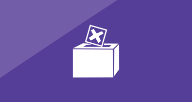 Illustration einer Wahlurne, in die gerade ein Stimmzettel eingeworfen wird.