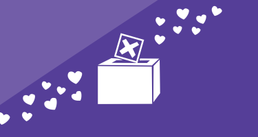 Illustration einer Wahlurne, in die gerade ein Stimmzettel eingeworfen wird.