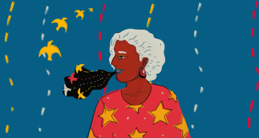 Illustration zeigt eine Frau, aus deren Mund Vögel fliegen.