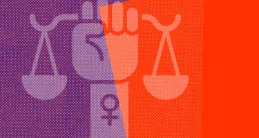 Illustration: feministische Faust, die eine Waage hält