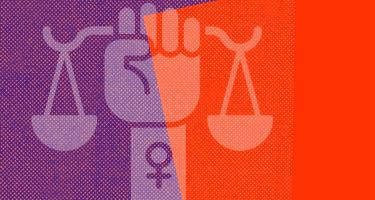 Illustration: feministische Faust, die eine Waage hält